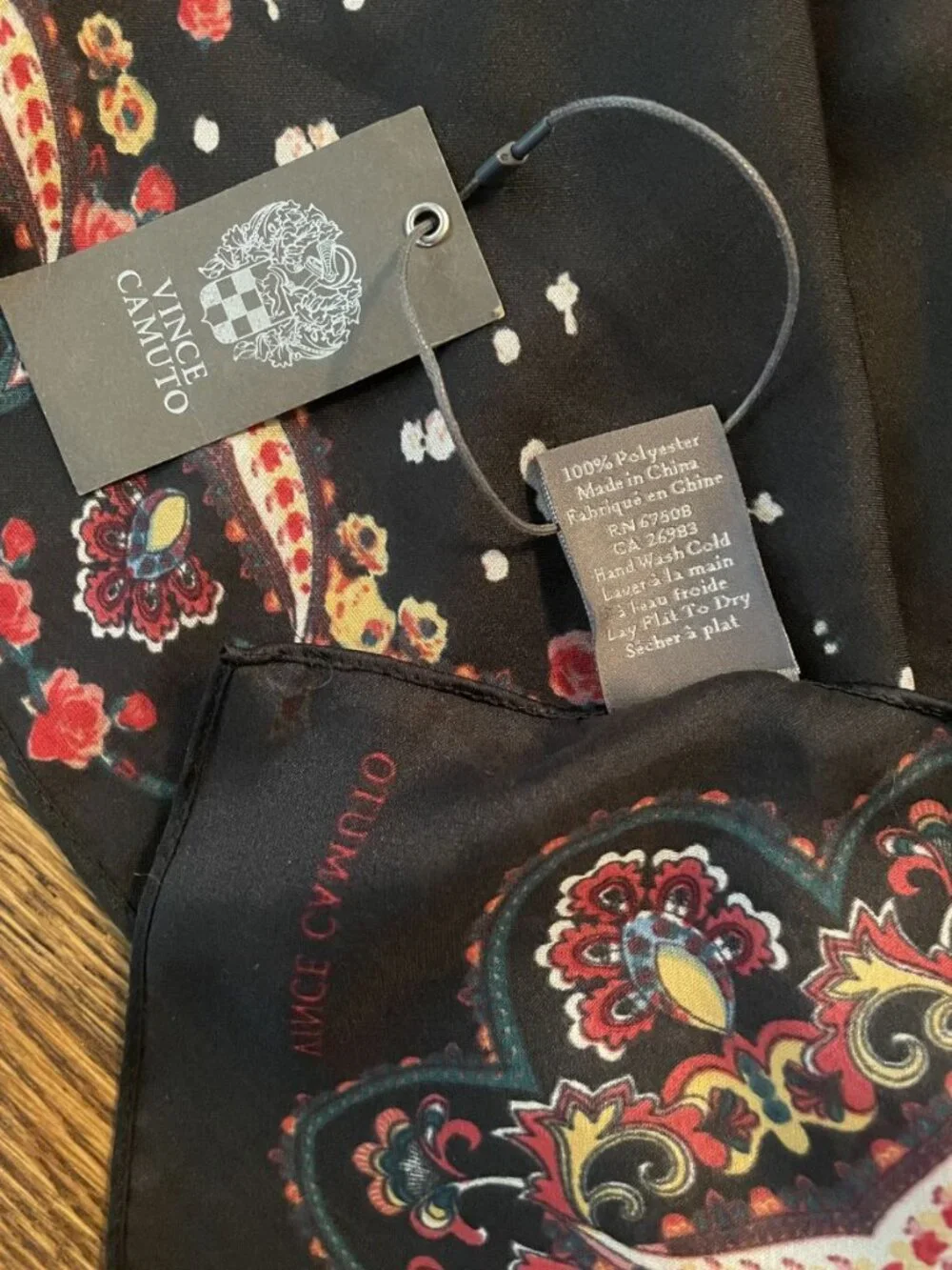 NEW Vince Camuto Black with Floral Border Silky Scarf Shawl